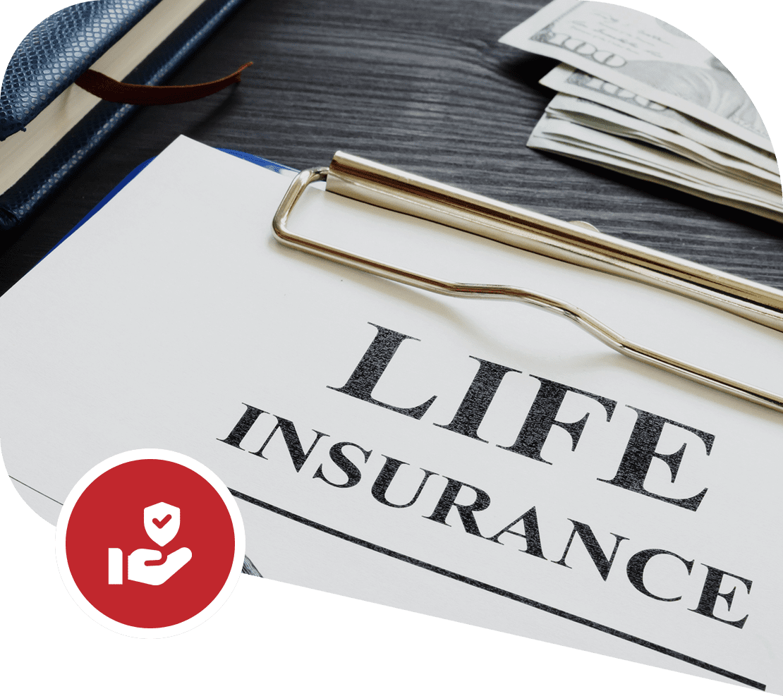 Life insurance document on a desk.